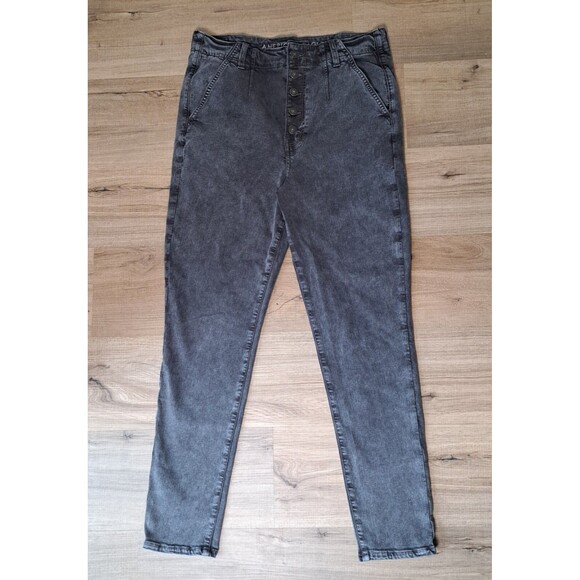 American Eagle Size 14 Button Fly Dark Gray Jeans Stretch Acid Wash 80s Retro - Picture 1 of 10